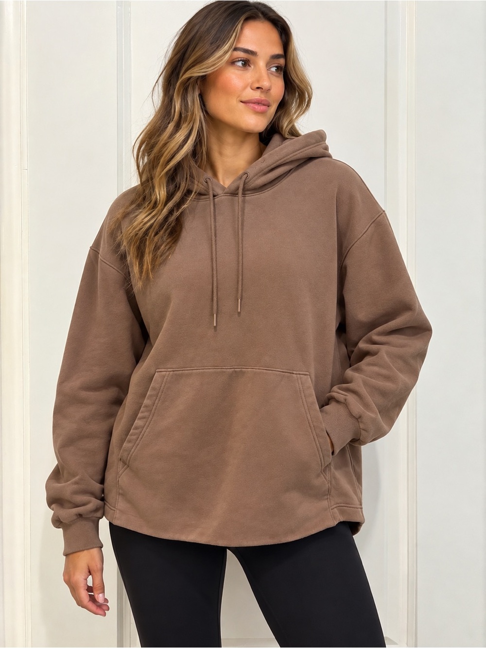 Athleta Retroplush II Hoodie Large Brown Oversized Fleece Pullover